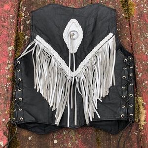 Vintage Leather Fringe Biker Vest